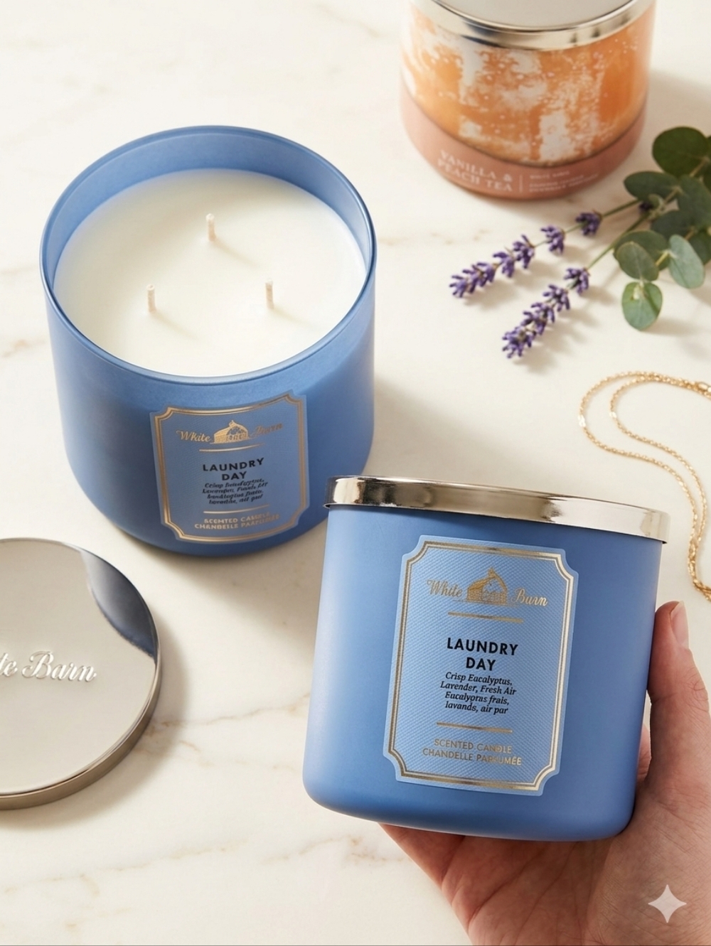 White Barn Laundry Day Blue Scented Candle Jar